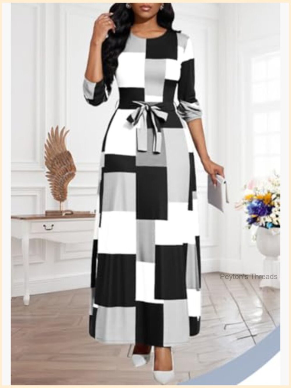 Long Sleeve Crewneck Floral Maxi Dress with Pockets - Picture 2 of 4